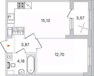 1-к квартира, вторичка, 36м2, 2/4 этаж