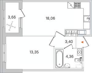 1-к квартира, вторичка, 39м2, 4/4 этаж