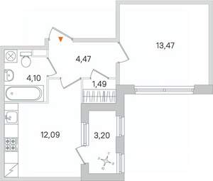 1-к квартира, строящийся дом, 36м2, 1/4 этаж