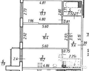 2-к квартира, вторичка, 56м2, 2/6 этаж