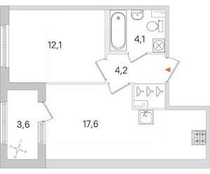 1-к квартира, строящийся дом, 38м2, 2/4 этаж