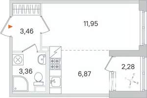 Студия квартира, вторичка, 27м2, 1/4 этаж