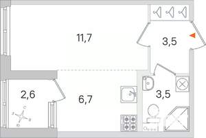 Студия квартира, строящийся дом, 25м2, 1/4 этаж