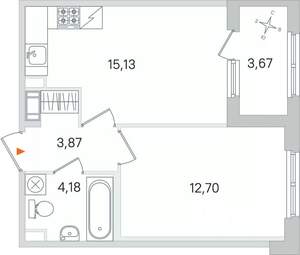 1-к квартира, строящийся дом, 36м2, 4/4 этаж