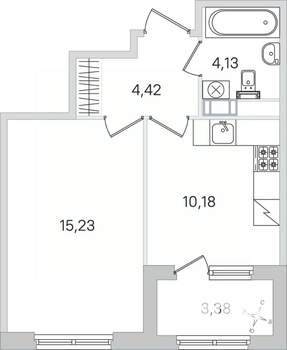 1-к квартира, строящийся дом, 36м2, 3/4 этаж