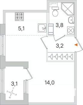 Студия квартира, строящийся дом, 26м2, 4/4 этаж