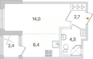 Студия квартира, строящийся дом, 27м2, 4/4 этаж