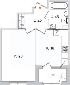 1-к квартира, вторичка, 34м2, 1/4 этаж
