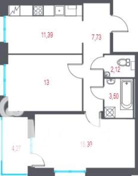 2-к квартира, вторичка, 56м2, 2/9 этаж