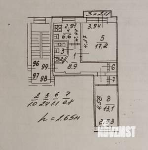 2-к квартира, вторичка, 51м2, 5/5 этаж