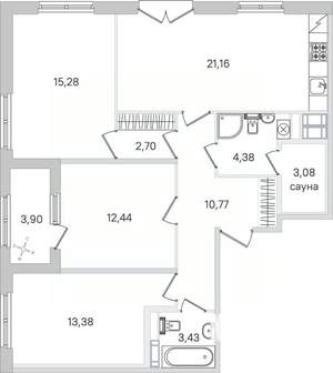 3-к квартира, строящийся дом, 89м2, 3/4 этаж