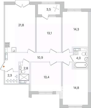 4-к квартира, строящийся дом, 97м2, 4/4 этаж