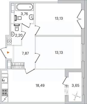 2-к квартира, вторичка, 59м2, 3/4 этаж