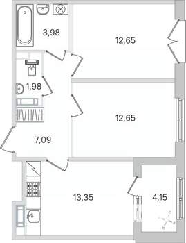 2-к квартира, строящийся дом, 54м2, 4/4 этаж