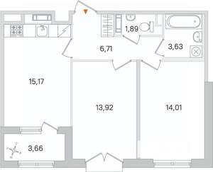 2-к квартира, вторичка, 57м2, 4/4 этаж