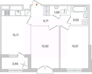 2-к квартира, вторичка, 57м2, 2/4 этаж