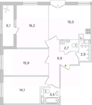 3-к квартира, вторичка, 89м2, 4/4 этаж
