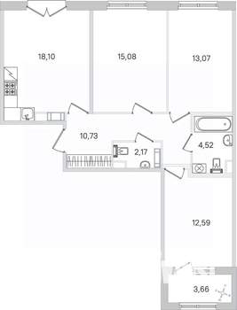 3-к квартира, строящийся дом, 78м2, 4/4 этаж