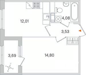 1-к квартира, строящийся дом, 34м2, 2/4 этаж