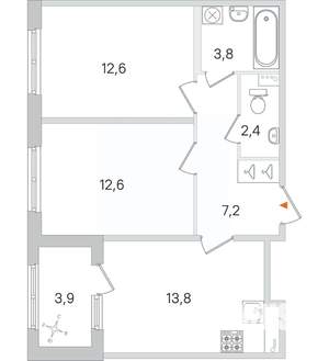 2-к квартира, вторичка, 54м2, 1/4 этаж