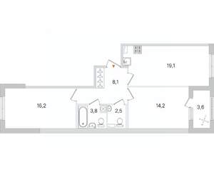 2-к квартира, строящийся дом, 64м2, 1/4 этаж