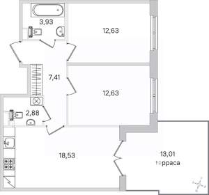 2-к квартира, строящийся дом, 62м2, 1/4 этаж