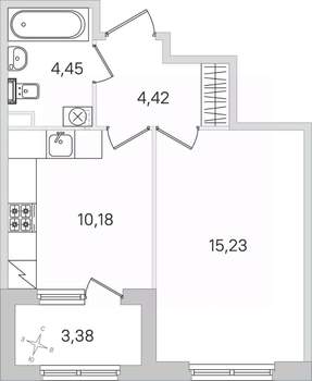 1-к квартира, строящийся дом, 36м2, 1/4 этаж