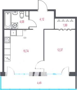 1-к квартира, вторичка, 41м2, 2/10 этаж