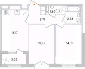 2-к квартира, строящийся дом, 55м2, 2/4 этаж