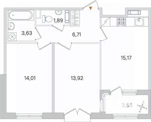 2-к квартира, вторичка, 57м2, 4/4 этаж