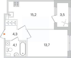 1-к квартира, строящийся дом, 37м2, 1/4 этаж