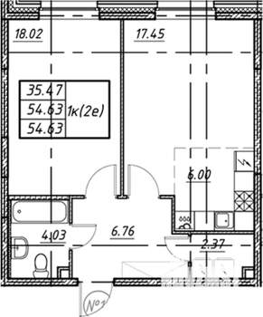 2-к квартира, вторичка, 55м2, 2/3 этаж