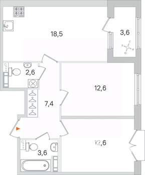 2-к квартира, строящийся дом, 57м2, 2/4 этаж