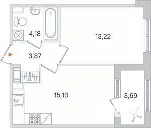 1-к квартира, строящийся дом, 36м2, 2/4 этаж