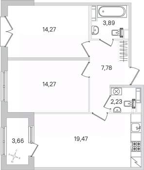 2-к квартира, строящийся дом, 64м2, 2/4 этаж