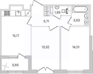 2-к квартира, строящийся дом, 57м2, 4/4 этаж