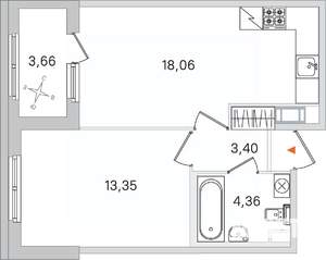 1-к квартира, вторичка, 39м2, 3/4 этаж