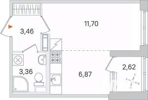 Студия квартира, вторичка, 27м2, 3/4 этаж