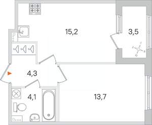 1-к квартира, строящийся дом, 37м2, 3/4 этаж