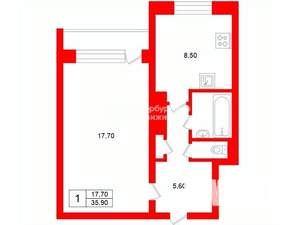 1-к квартира, вторичка, 36м2, 1/6 этаж