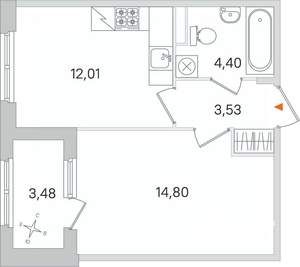 1-к квартира, строящийся дом, 35м2, 1/4 этаж