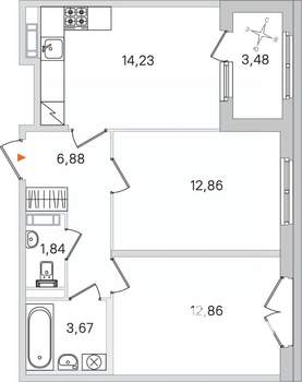 2-к квартира, вторичка, 52м2, 4/4 этаж