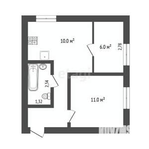 2-к квартира, вторичка, 35м2, 1/3 этаж