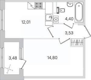 1-к квартира, строящийся дом, 36м2, 1/4 этаж