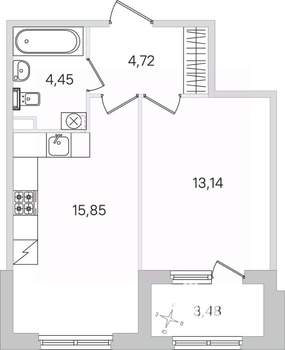 1-к квартира, строящийся дом, 40м2, 1/4 этаж