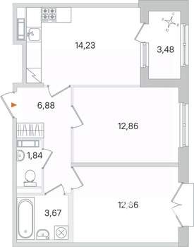 2-к квартира, вторичка, 54м2, 4/4 этаж