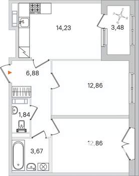 2-к квартира, вторичка, 52м2, 2/4 этаж