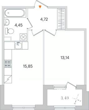1-к квартира, вторичка, 40м2, 1/4 этаж