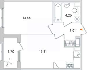 1-к квартира, вторичка, 39м2, 2/4 этаж