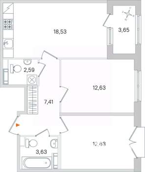 2-к квартира, вторичка, 59м2, 4/4 этаж